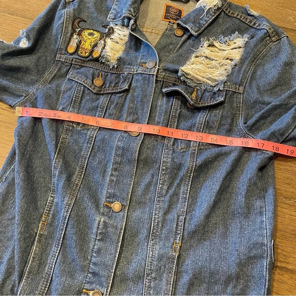 Custom Made Distressed Jean Jacket with Tribal Patches, Festival, Coachella - Picture 7 of 9